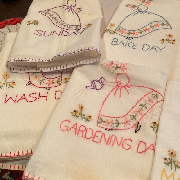 Vintage tea towels days of the week bake iron cleaning market gardening … - Picture 13 of 15